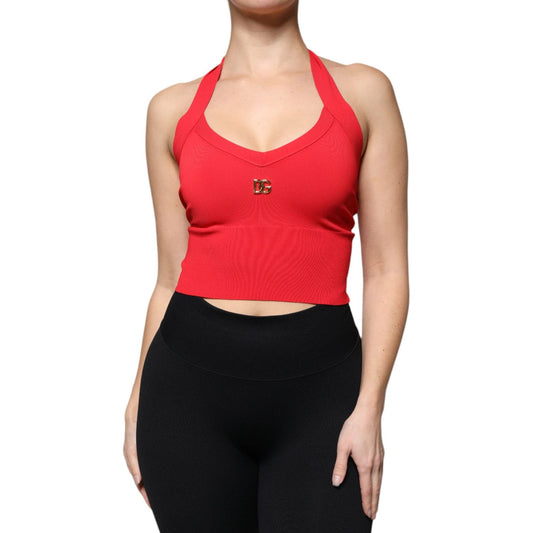 Dolce & Gabbana Red Viscose Sleeveless Halter Cropped Tank Top