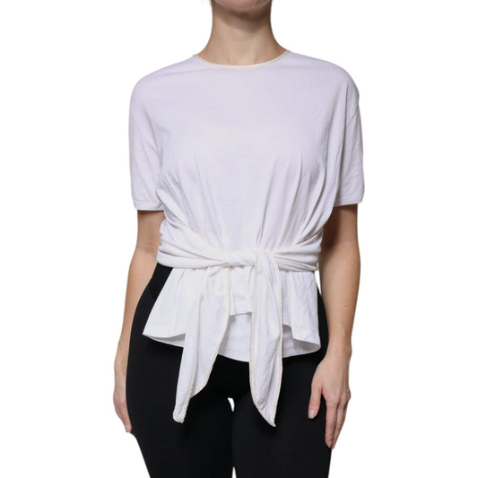 Dolce & Gabbana Dolce & Gabbana White Cotton Silk Round Neck Wrap Blouse Top TSH87551-46 1728,67345645728,Clothing,Dolce & Gabbana,IT46|XL,Material: 95% Cotton 5% Silk,New with tags,Tops & T-Shirts - Women - Clothing,White,Women,Women - Clothing