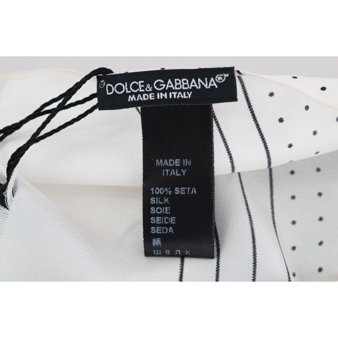 Dolce & Gabbana White Polka Dotted Silk Skinny Scarf