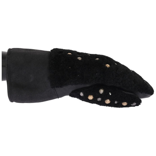 Dolce & Gabbana Black Leather Shearling Studded Gloves