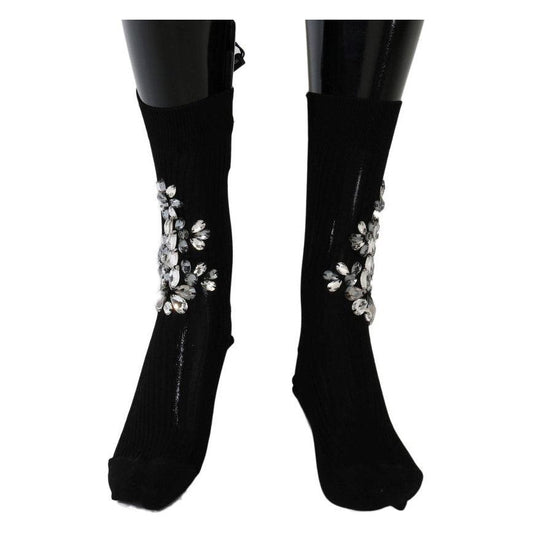 Dolce & Gabbana Crystal Embellished Black Knit Stockings Dolce & Gabbana Black