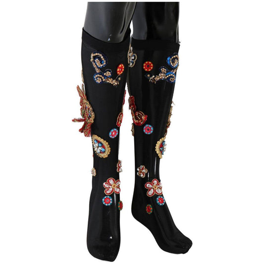 Dolce & Gabbana Elegant Embellished Crystal Stockings Dolce & Gabbana Black