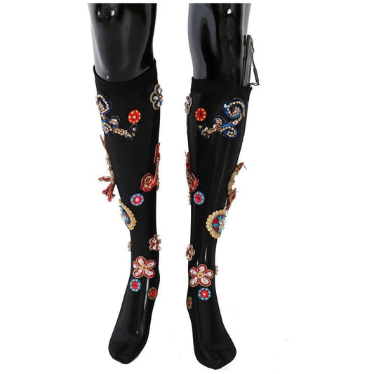 Dolce & Gabbana Elegant Embellished Crystal Stockings Dolce & Gabbana Black