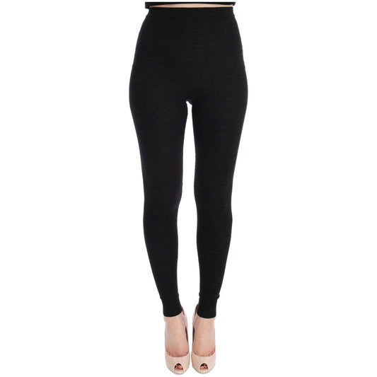 Dolce & Gabbana Elegant High-Waist Wool Tights Pants in Dark Gray Dolce & Gabbana Black