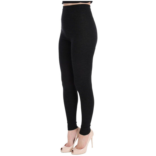 Dolce & Gabbana Elegant High-Waist Wool Tights Pants in Dark Gray Dolce & Gabbana Black