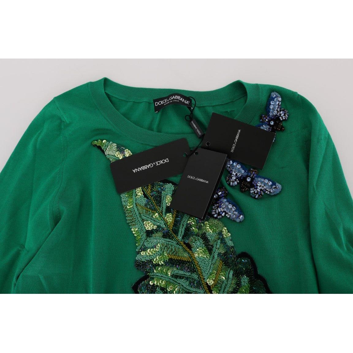 Dolce & Gabbana Green Silk Crystal Banana Sweater