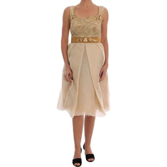 Dolce & Gabbana Elegant Embellished Lace & Organza Silk Dress Dolce & Gabbana Rosy Brown