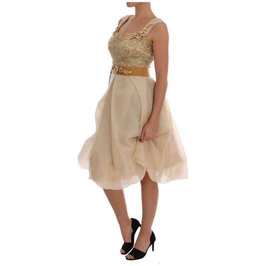 Dolce & Gabbana Elegant Embellished Lace & Organza Silk Dress Dolce & Gabbana Rosy Brown