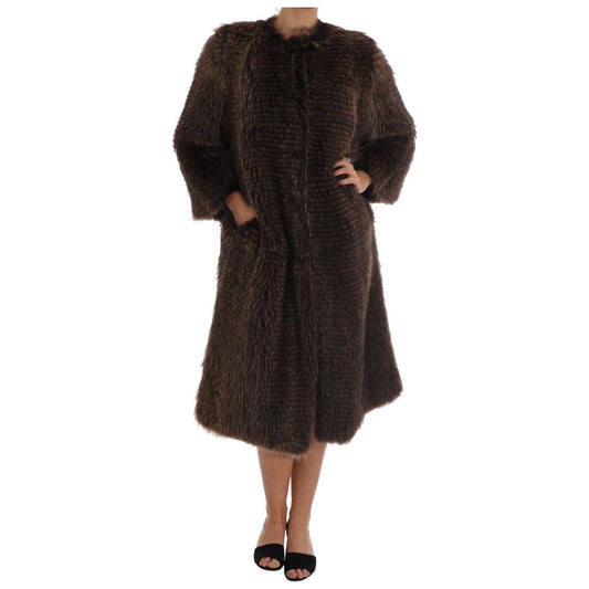 Dolce & Gabbana Elegant Brown Raccoon Fur Knee-Length Coat Coats & Jackets Dolce & Gabbana Black