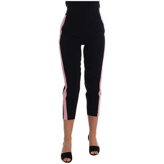 Dolce & Gabbana Chic Black Capri Pants with Pink Side Stripes Jeans & Pants Dolce & Gabbana Rosy Brown