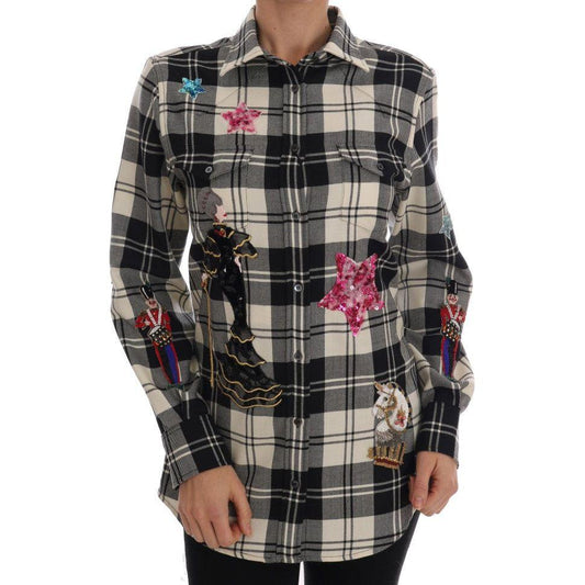 Dolce & Gabbana Enchanted Sequin Checkered Wool Shirt Dolce & Gabbana Dark Slate Gray