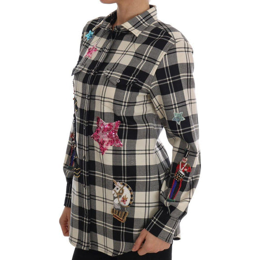 Dolce & Gabbana Enchanted Sequin Checkered Wool Shirt Dolce & Gabbana Dark Slate Gray