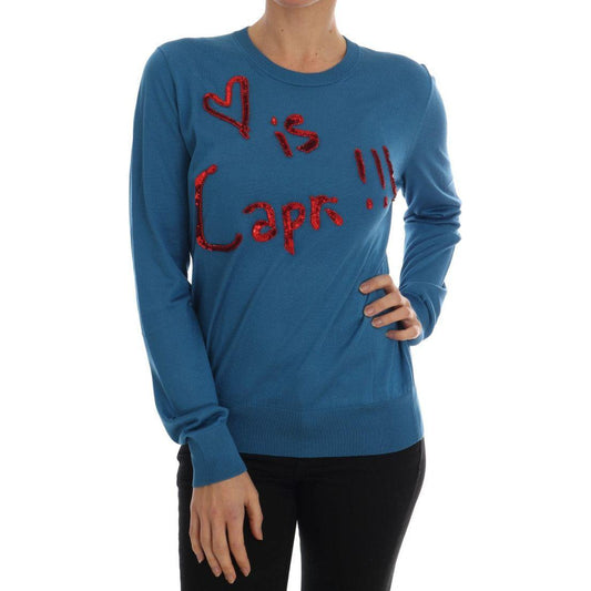 Dolce & Gabbana Blue Silk Sequined Capri Pullover Sweater Dolce & Gabbana Dark Slate Gray