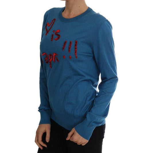 Dolce & Gabbana Blue Silk Sequined Capri Pullover Sweater Dolce & Gabbana Dark Slate Gray