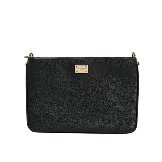 Dolce & Gabbana Black Grain Leather Logo Plaque Clutch Bag BAG4165