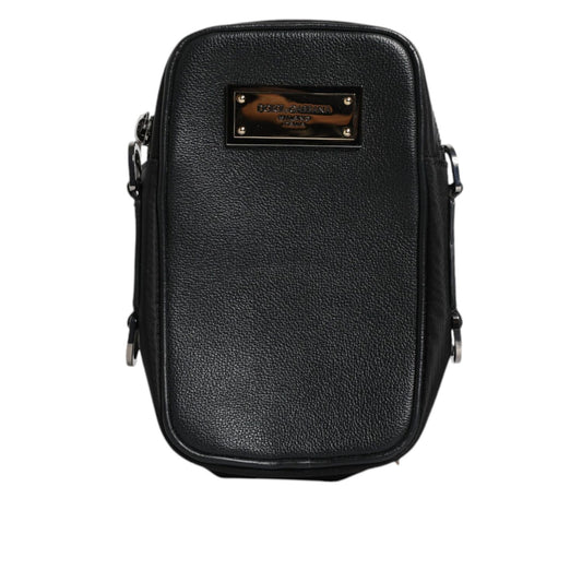 Dolce & Gabbana Black Grain Leather Logo Plaque Clutch Bag BAG4170