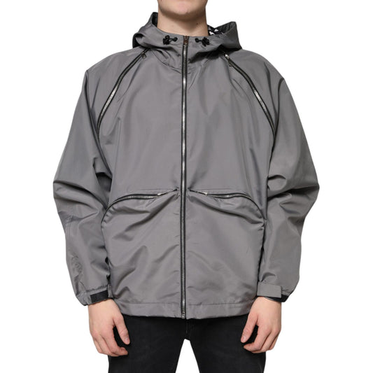 Dolce & Gabbana Gray Polyester Hooded Men Full Zip Jacket