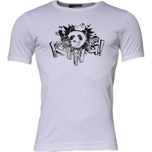 Dolce & Gabbana White Panda King Cotton Crew Neck T-shirt