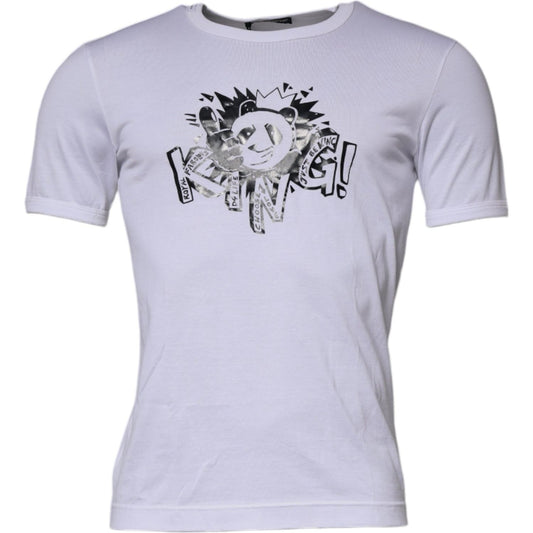 Dolce & Gabbana White Panda King Cotton Crew Neck T-shirt
