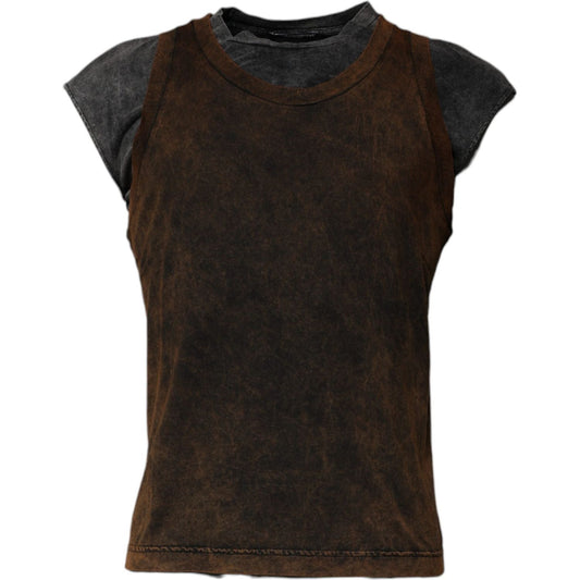 Dolce & Gabbana Brown Cotton Round Neck Sleeveless T-shirt