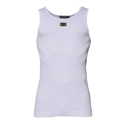 Dolce & Gabbana White Cotton Round Neck Sleeveless T-shirt