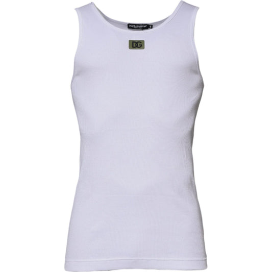 Dolce & Gabbana White Cotton Round Neck Sleeveless T-shirt
