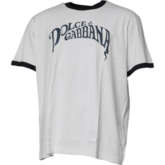 Dolce & Gabbana White Graphic Print Cotton Crew Neck T-shirt