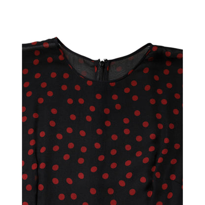 Dolce & Gabbana Black Red Polka Dot Silk Layered Midi Dress