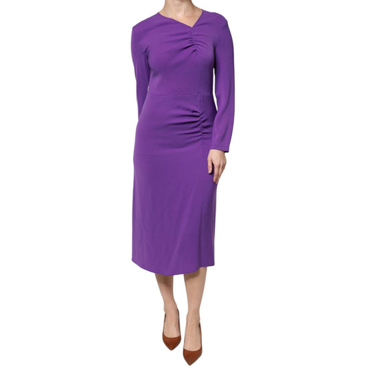 Max Mara Studio Max Mara Studio Purple Long Sleeves V-neck Sheath Midi Dress DR281384-42