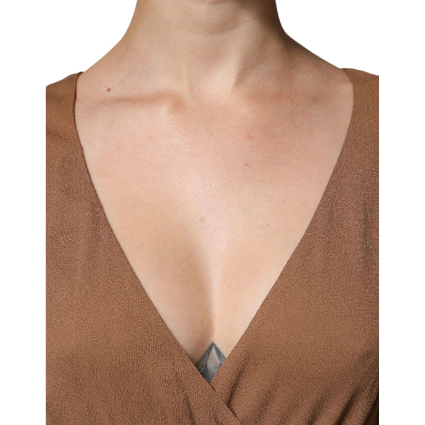 Fabiana Filippi Brown Sleeveless Deep V-neck A-line Long Maxi Dress