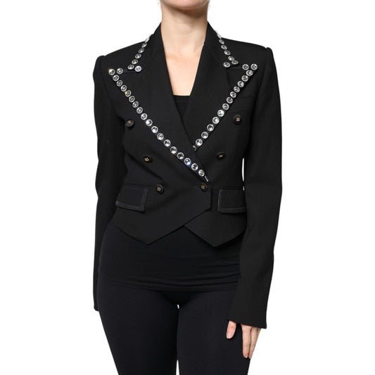 Dolce & Gabbana Dolce & Gabbana Black Crystal Double Breasted Blazer Jacket JKT3739-40 1728,67345645728,Black,Clothing,Dolce & Gabbana,IT40|S,Jackets & Coats - Women - Clothing,Material: 89% Virgin Wool 8% Silk 2% Polyester 1% Elastane,New with tags,Women