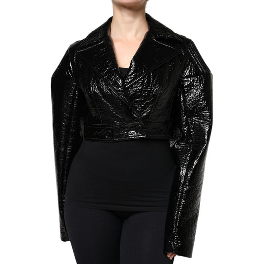 Dolce & Gabbana Dolce & Gabbana Black Leather Cropped Long Sleeve Coat Jacket JKT4181-40 1728,67345645728,Black,Clothing,Dolce & Gabbana,IT40|S,Jackets & Coats - Women - Clothing,Material: Leather,New with tags,Women,Women - Clothing