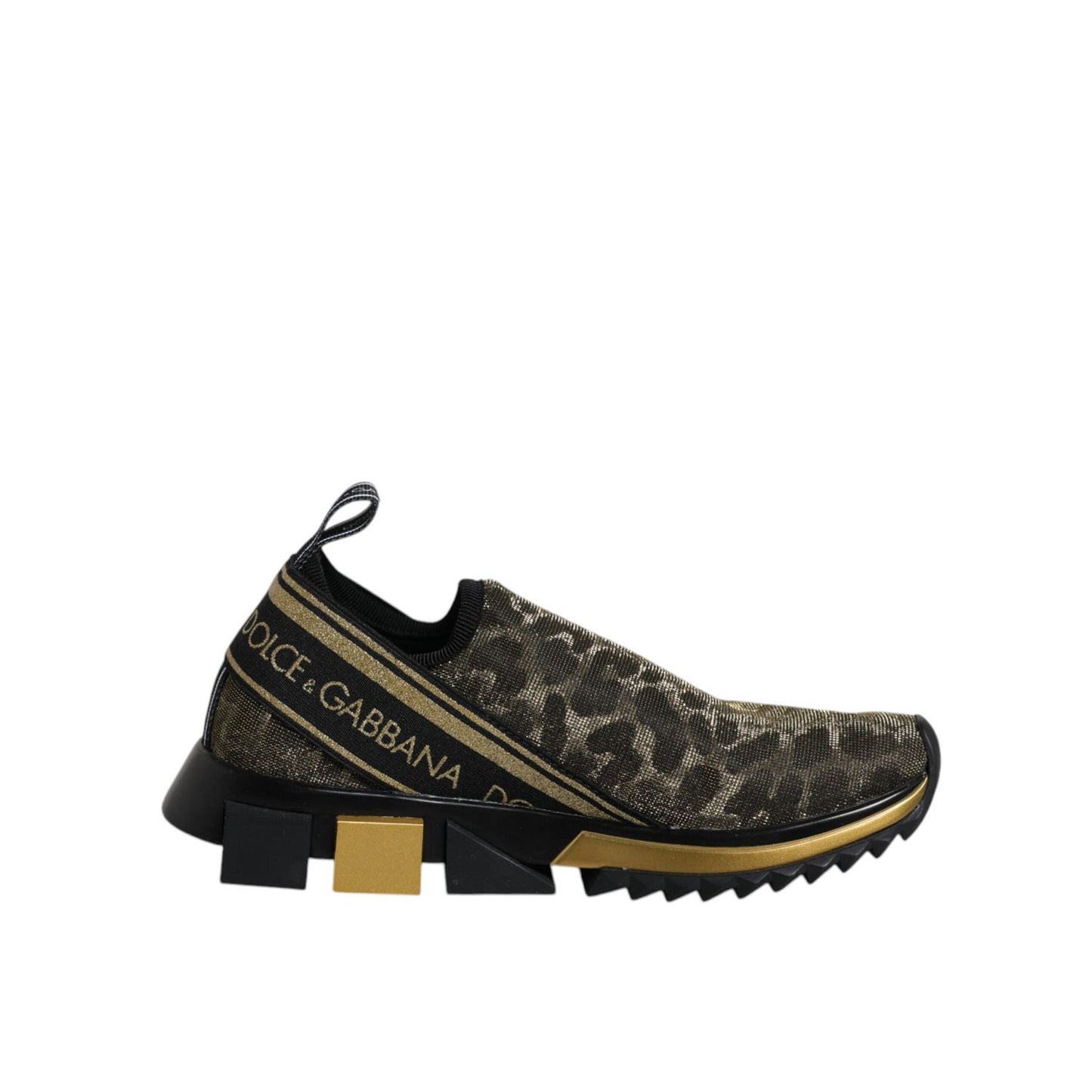 Dolce & Gabbana Gold Glitter Leopard Sorrento Sneakers Shoes