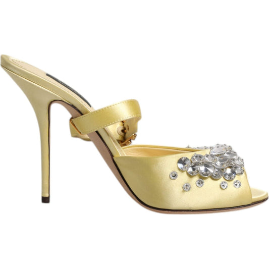 Dolce & Gabbana Yellow Crystal Slides KEIRA Sandals Shoes LA12265-39