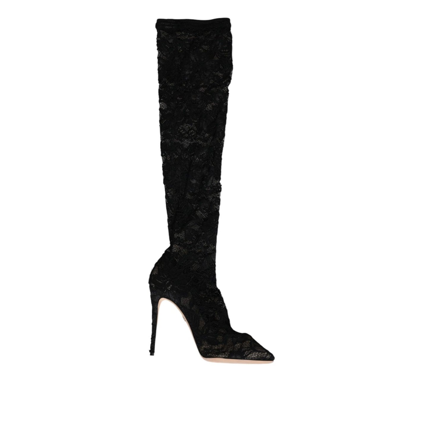 Dolce & Gabbana Black Stretch Socks Taormina Lace Boots Shoes