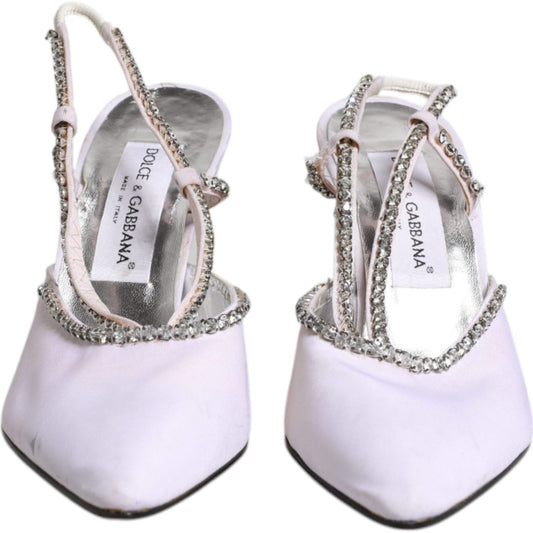 Dolce & Gabbana Dolce & Gabbana White Strass Crystal Slingbacks Pumps Shoes LA12279-40 1728,67345645728,Dolce & Gabbana,EU40/US9.5,Material: Leather,Preowned / Defect,Pumps - Women - Shoes,Shoes,White,Women,Women - Shoes