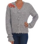 Dolce & Gabbana Elegant Silver Floral Applique Cardigan Dolce & Gabbana Light Slate Gray