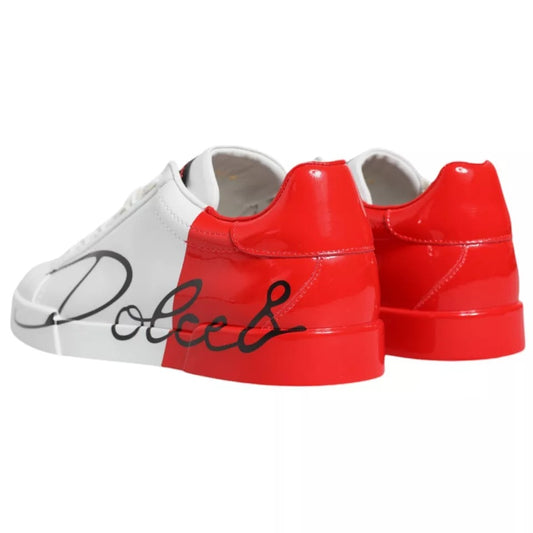 Dolce & Gabbana White Red Portofino Low Top Sneakers Shoes MV7464#4- 42.5