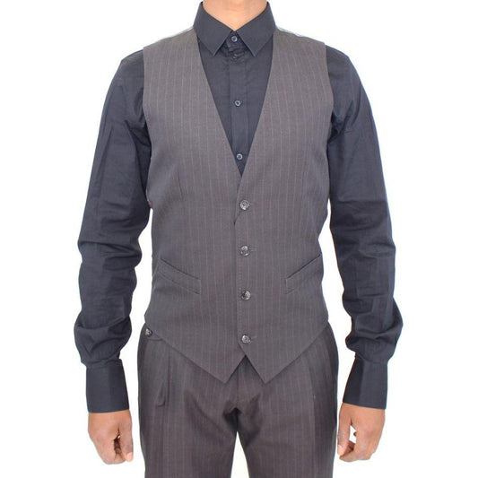 Dolce & Gabbana Elegant Gray Striped Dress Vest Dolce & Gabbana Dim Gray