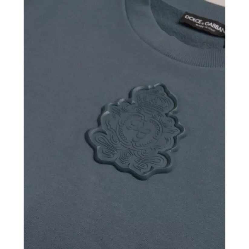 Dolce & Gabbana Blue Cotton Logo Patch Crew Neck Men Pullover Sweater