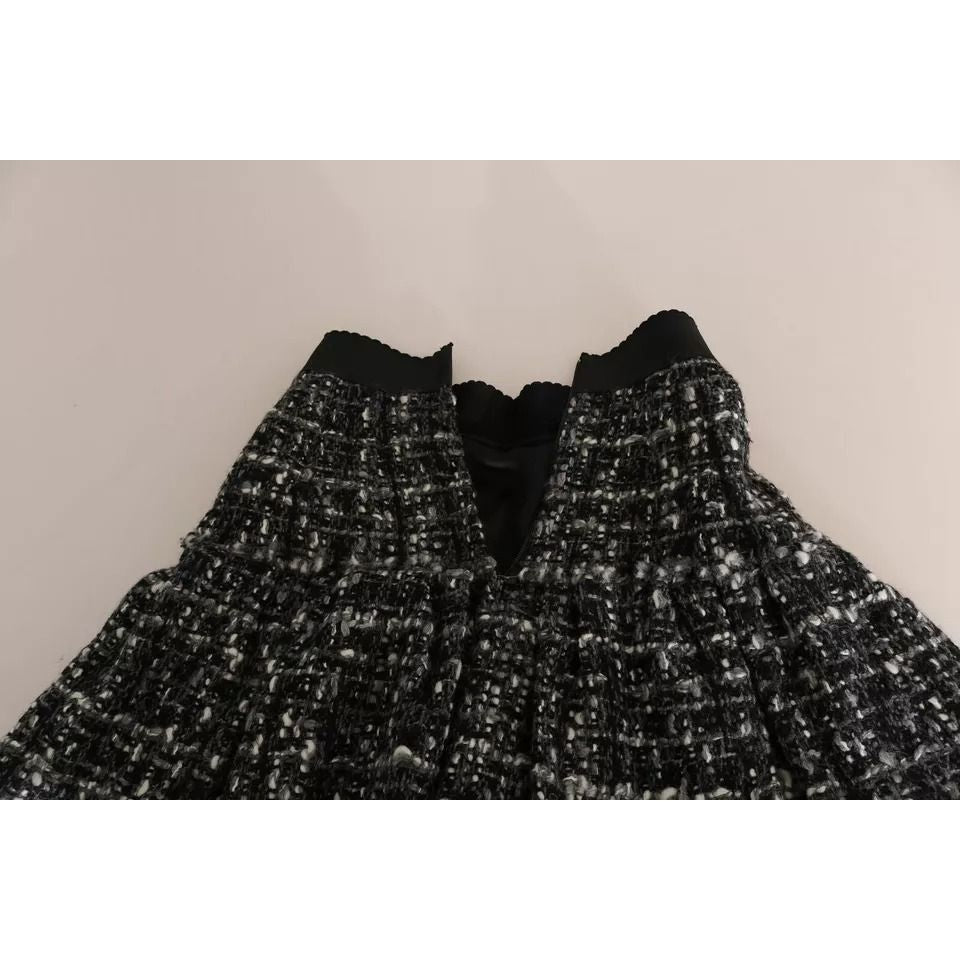 Dolce & Gabbana Black Check Flounce Detailed Wool Mini Skirt
