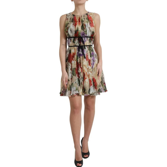Dolce & Gabbana Beige Floral Sleeveless A-line Mini Dress DR281311-36