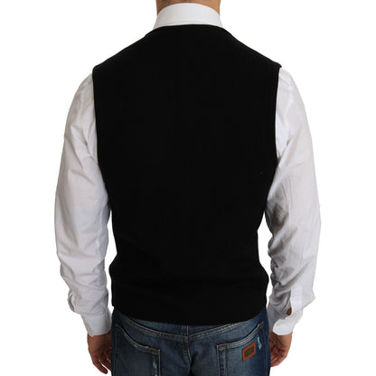 Dolce & Gabbana Black Cotton Dress Woven Waistcoat