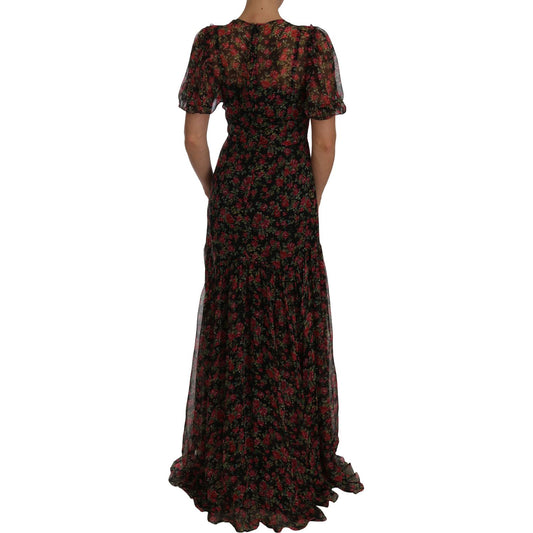 Dolce & Gabbana Elegant Floral A-Line Silk Dress Dolce & Gabbana Black