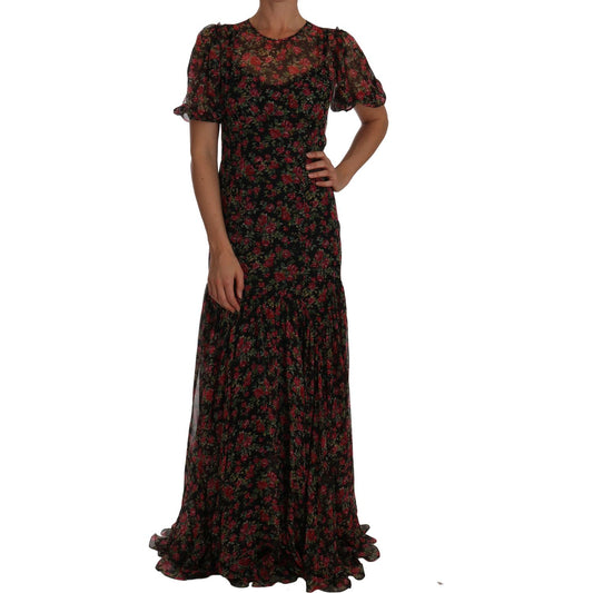 Dolce & Gabbana Elegant Floral A-Line Silk Dress Dolce & Gabbana Black
