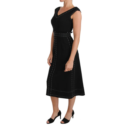 Dolce & Gabbana Elegant Black Sheath Wool Dress Dolce & Gabbana Rosy Brown