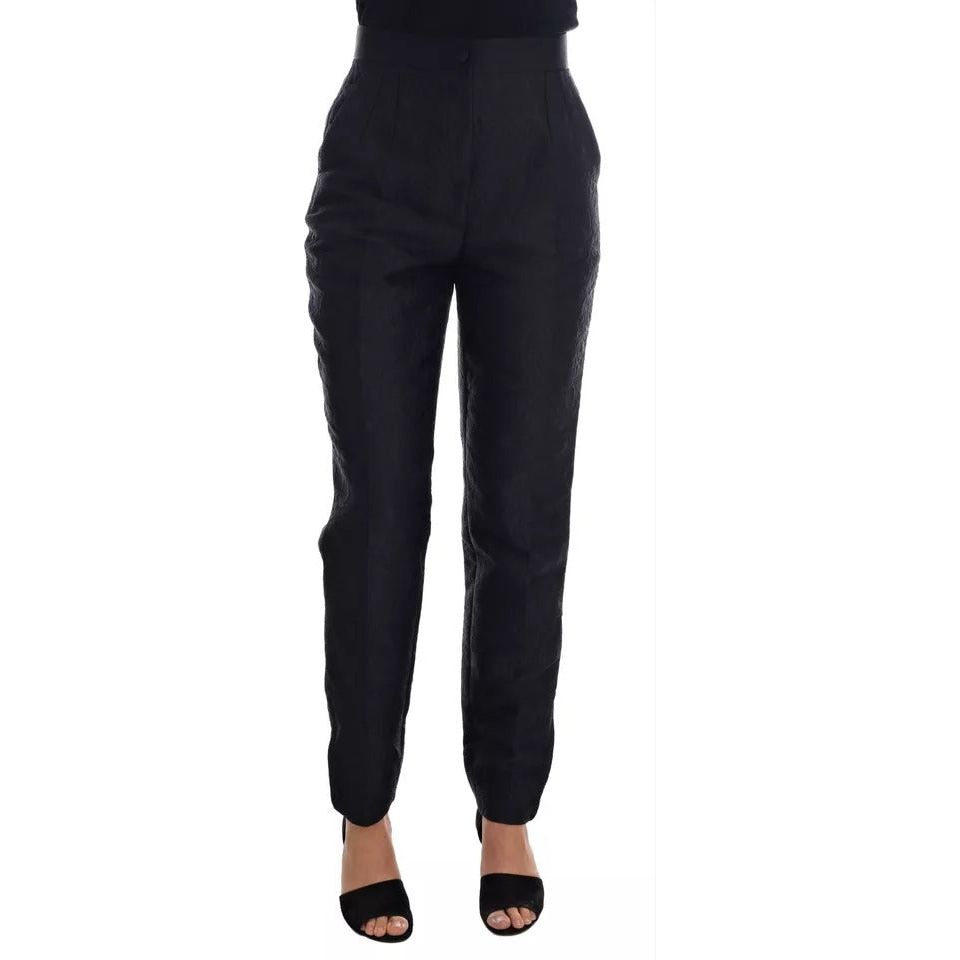 Dolce & Gabbana Black Floral Brocade High Waist Pants BYX1133-40