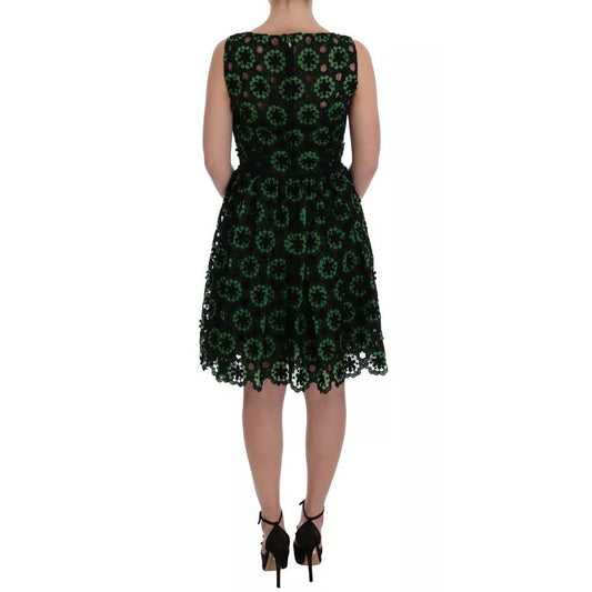 Dolce & Gabbana Green Floral Ricamo A-Line Shift Dress