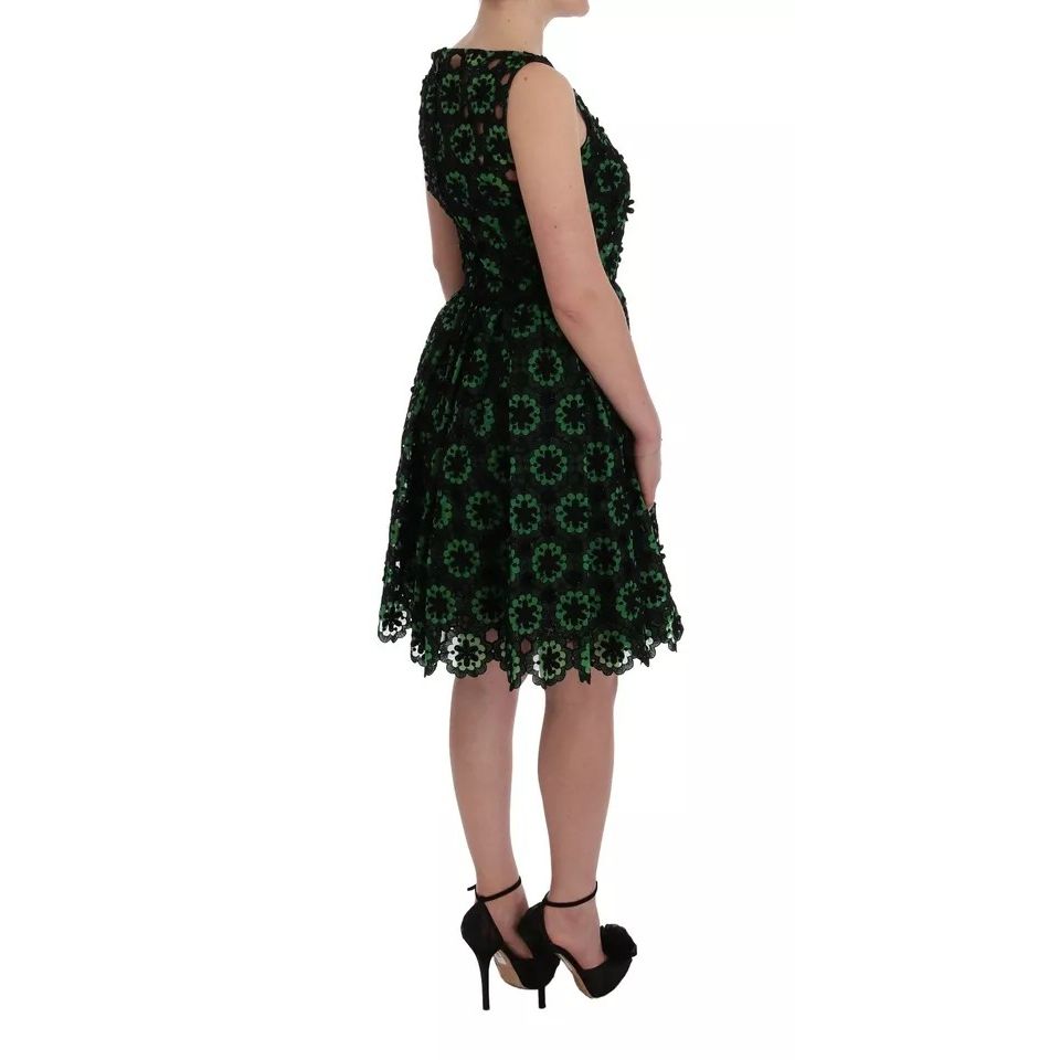 Dolce & Gabbana Green Floral Ricamo A-Line Shift Dress
