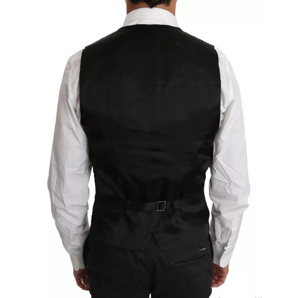 Dolce & Gabbana Black Wool Logo Waistcoat Vest